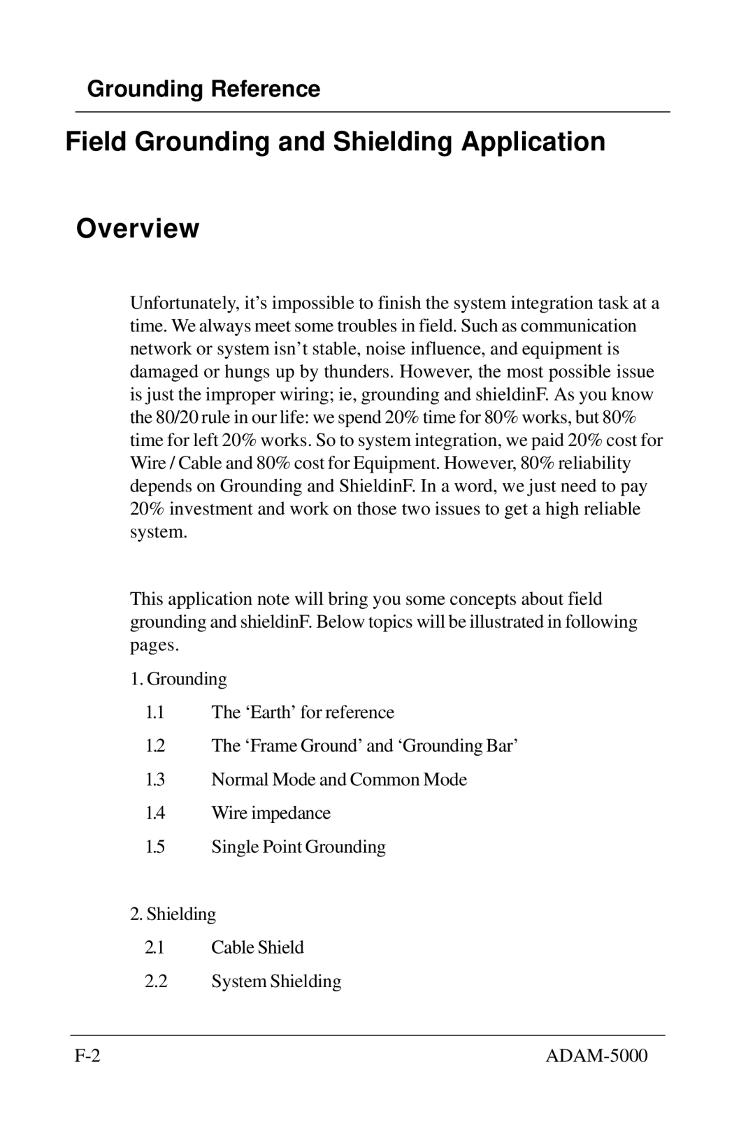 Advantech 5000 Series user manual Field Grounding and Shielding Application Overview, Grounding Reference 