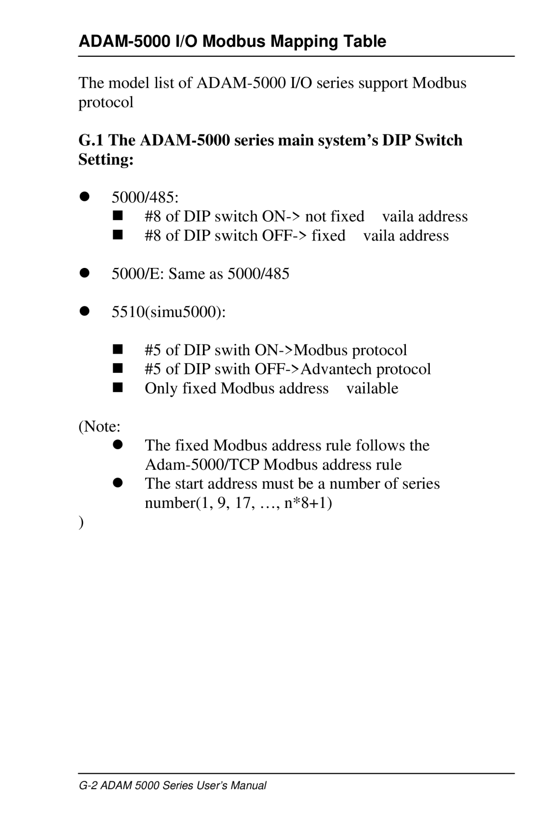 Advantech 5000 Series user manual ADAM-5000 series main system’s DIP Switch Setting 