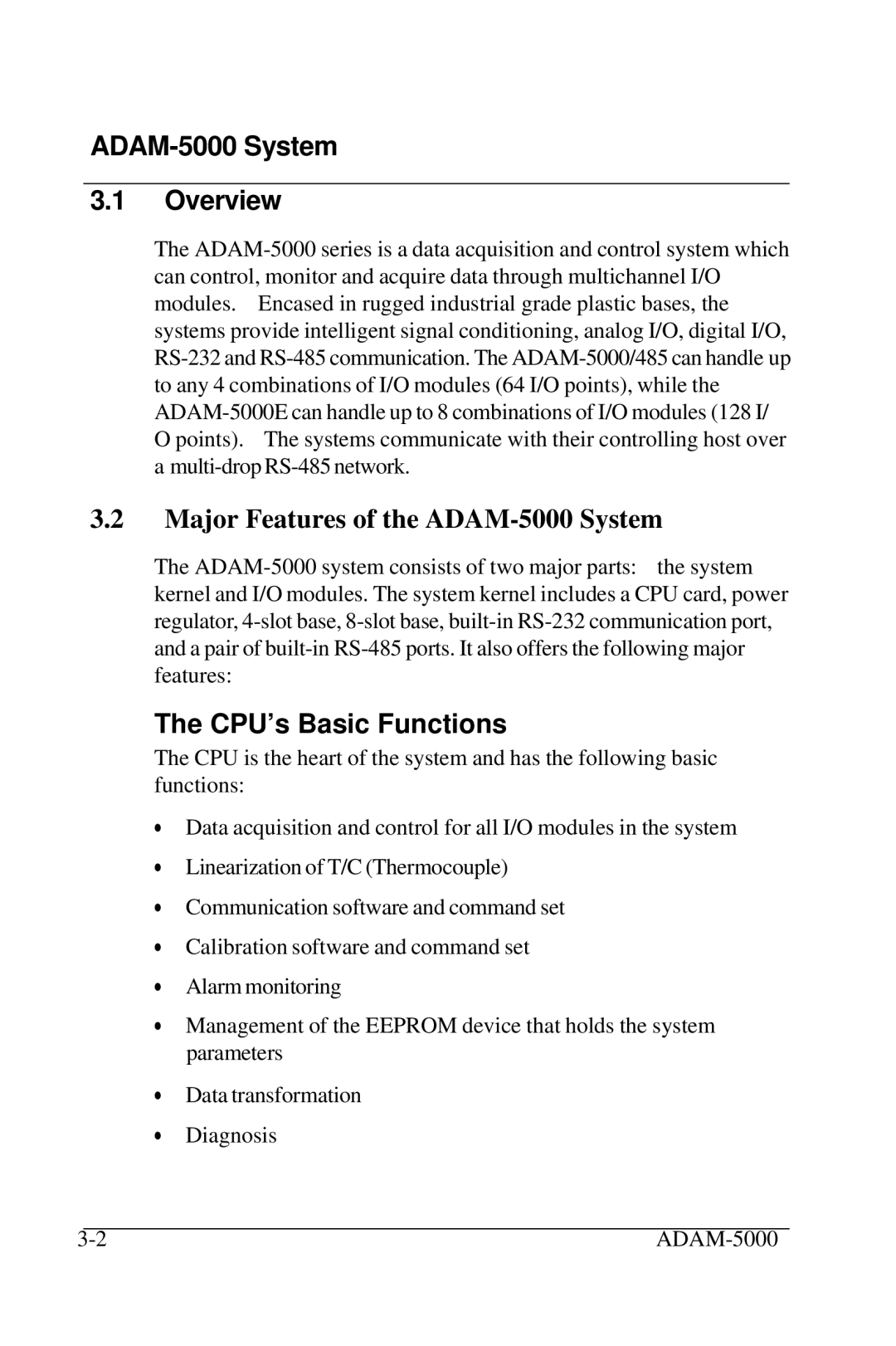 Advantech 5000 Series user manual ADAM-5000 System Overview, CPU’s Basic Functions 