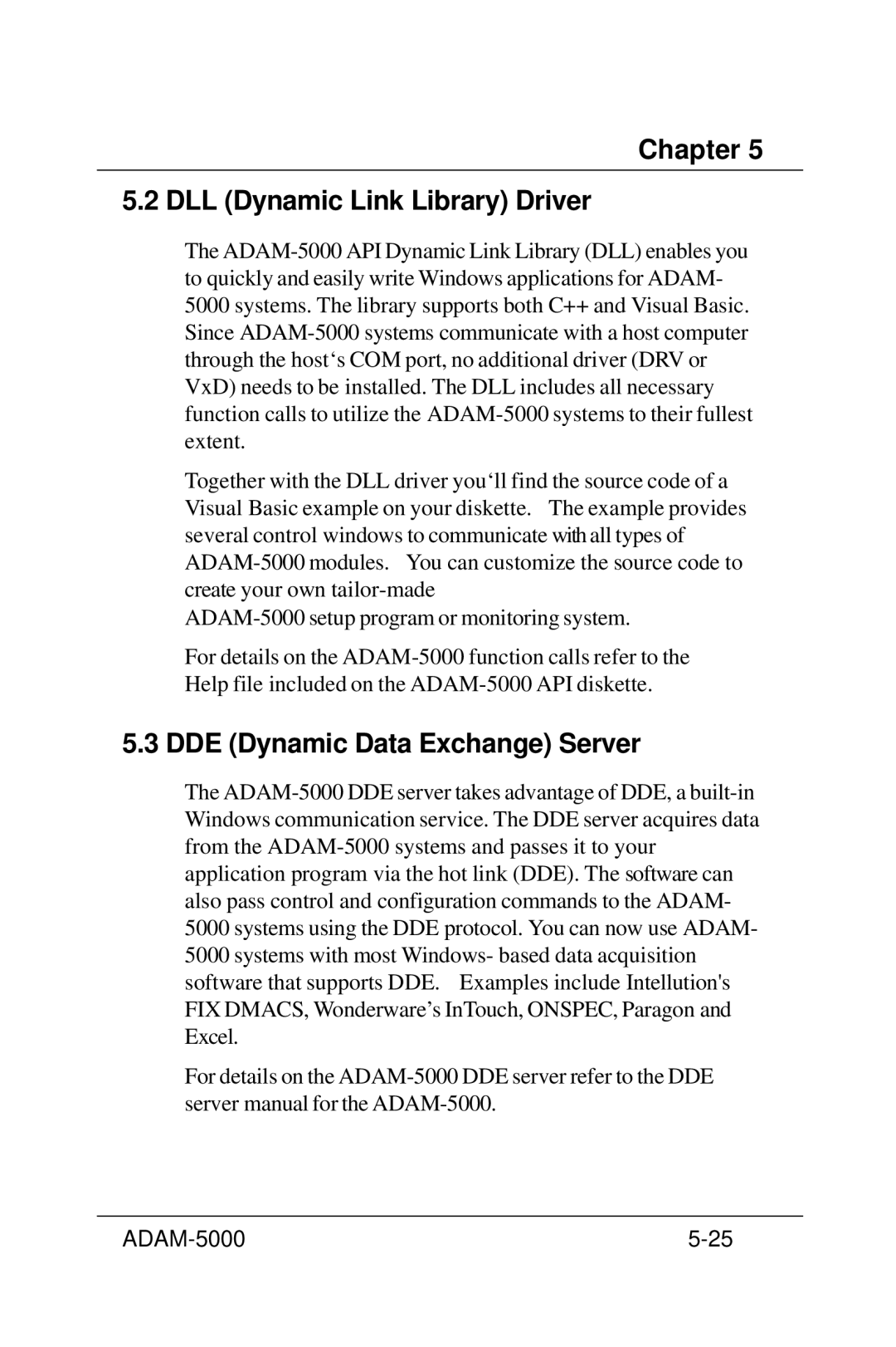 Advantech 5000 Series user manual Chapter DLL Dynamic Link Library Driver, DDE Dynamic Data Exchange Server 