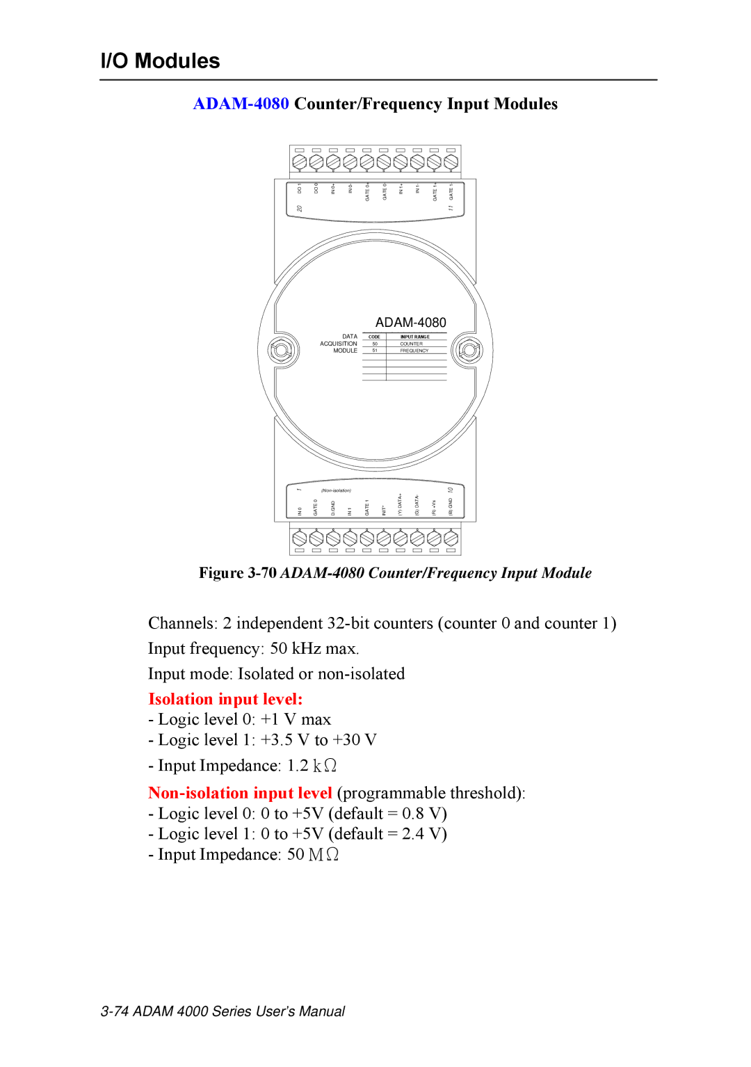 Advantech ADAM 4000 user manual ADAM-4080Counter/Frequency Input Modules 