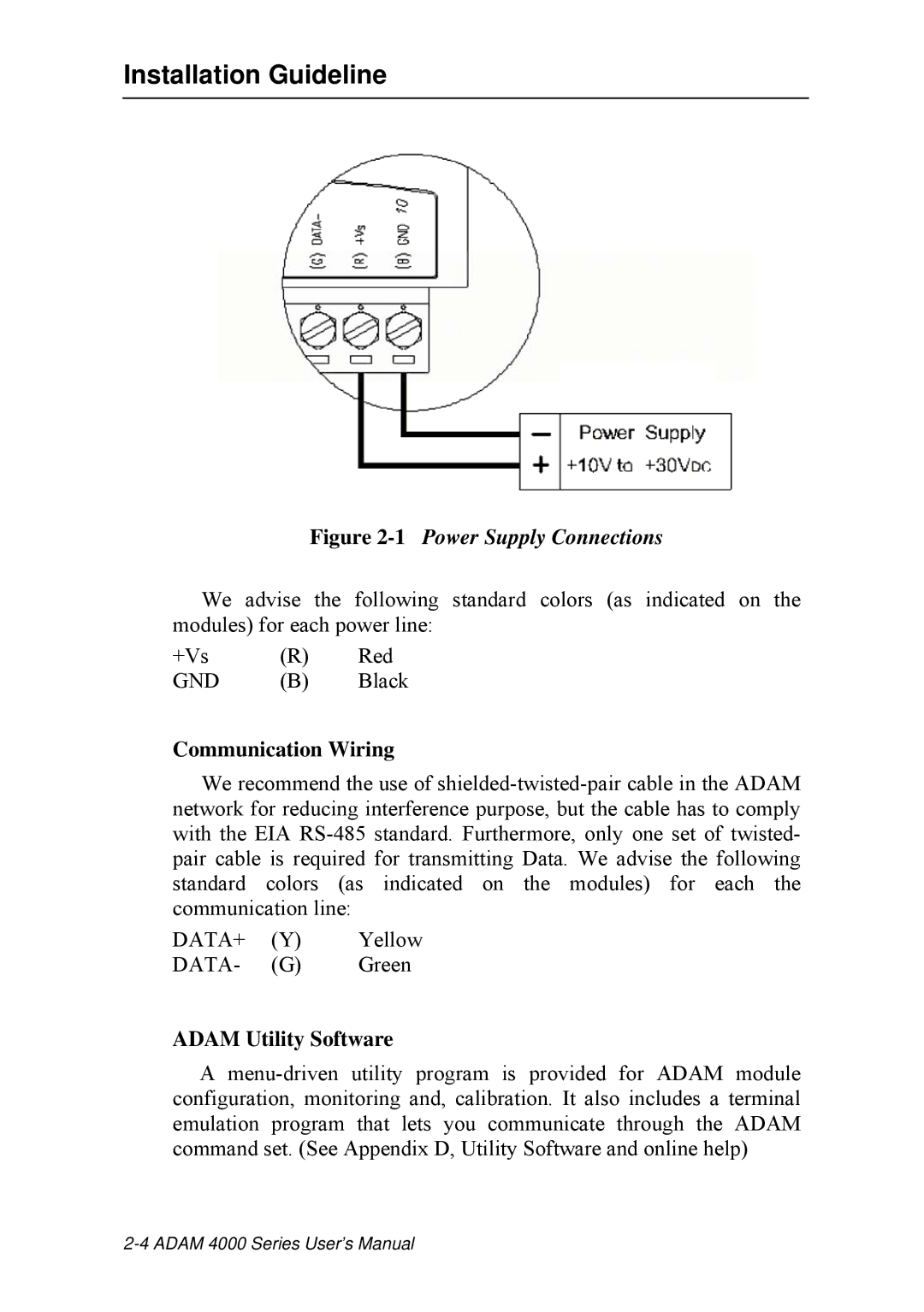 Advantech ADAM 4000 user manual Communication Wiring, Adam Utility Software 