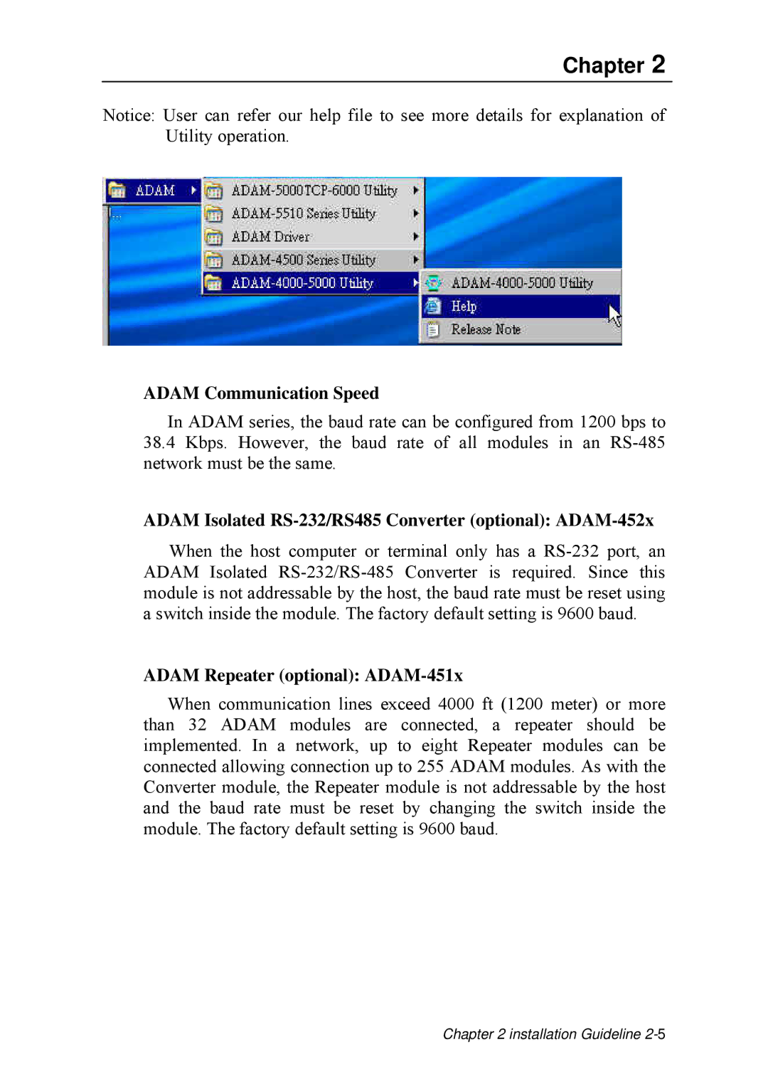 Advantech ADAM 4000 user manual Adam Communication Speed, Adam Isolated RS-232/RS485 Converter optional ADAM-452x 