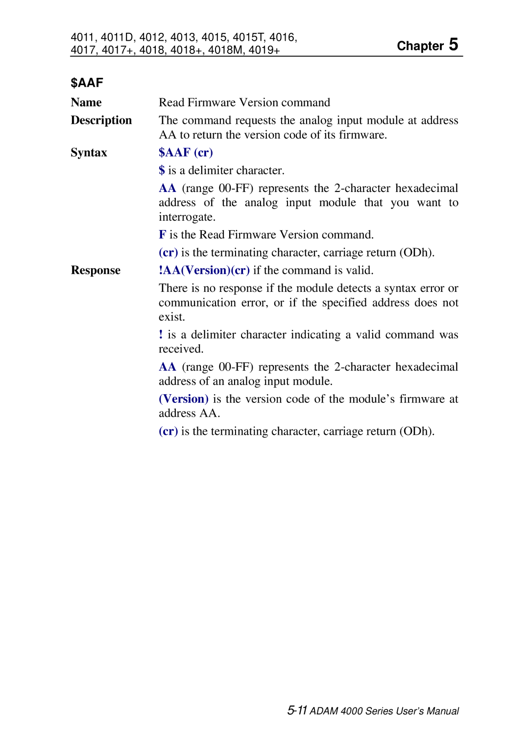 Advantech ADAM 4000 user manual $Aaf, $AAF cr 