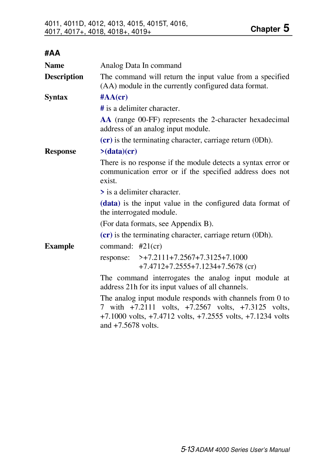 Advantech ADAM 4000 user manual #Aa, #AAcr, Datacr 