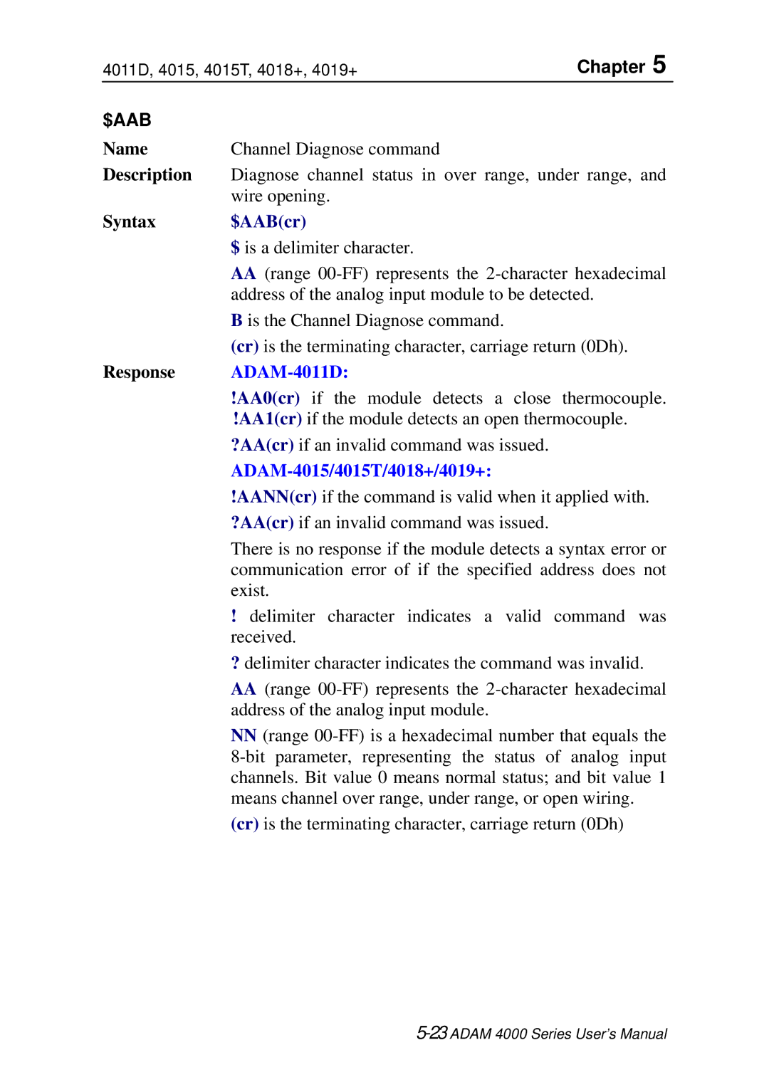 Advantech ADAM 4000 user manual $Aab, $AABcr 