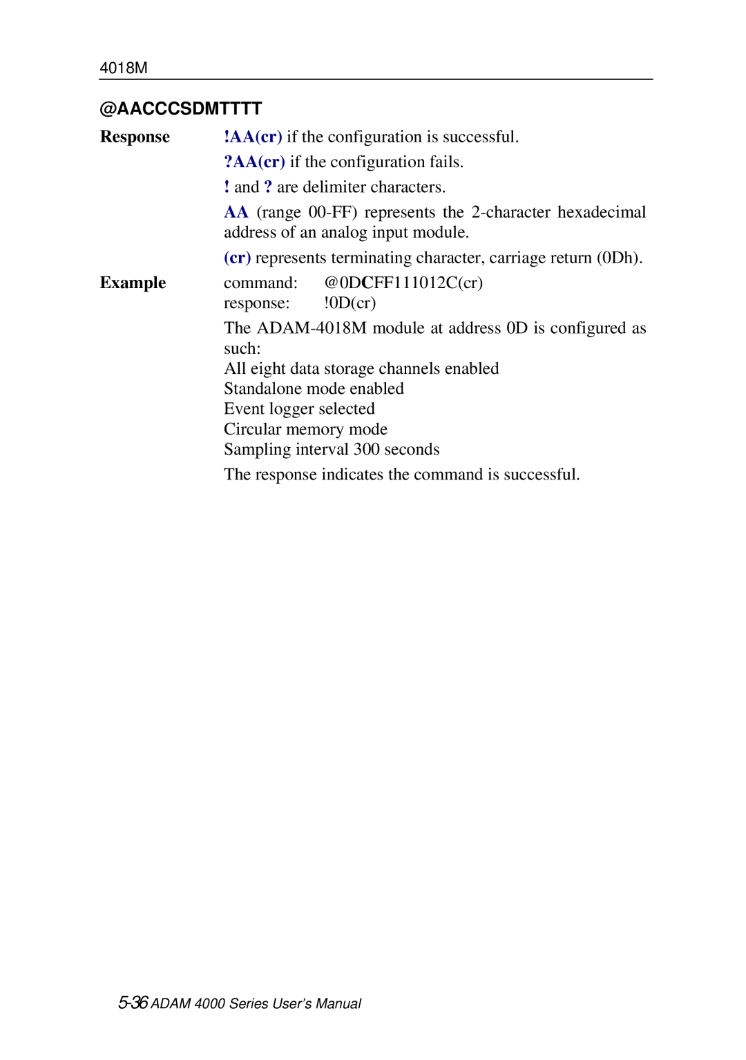 Advantech ADAM 4000 user manual AAcr if the configuration is successful 