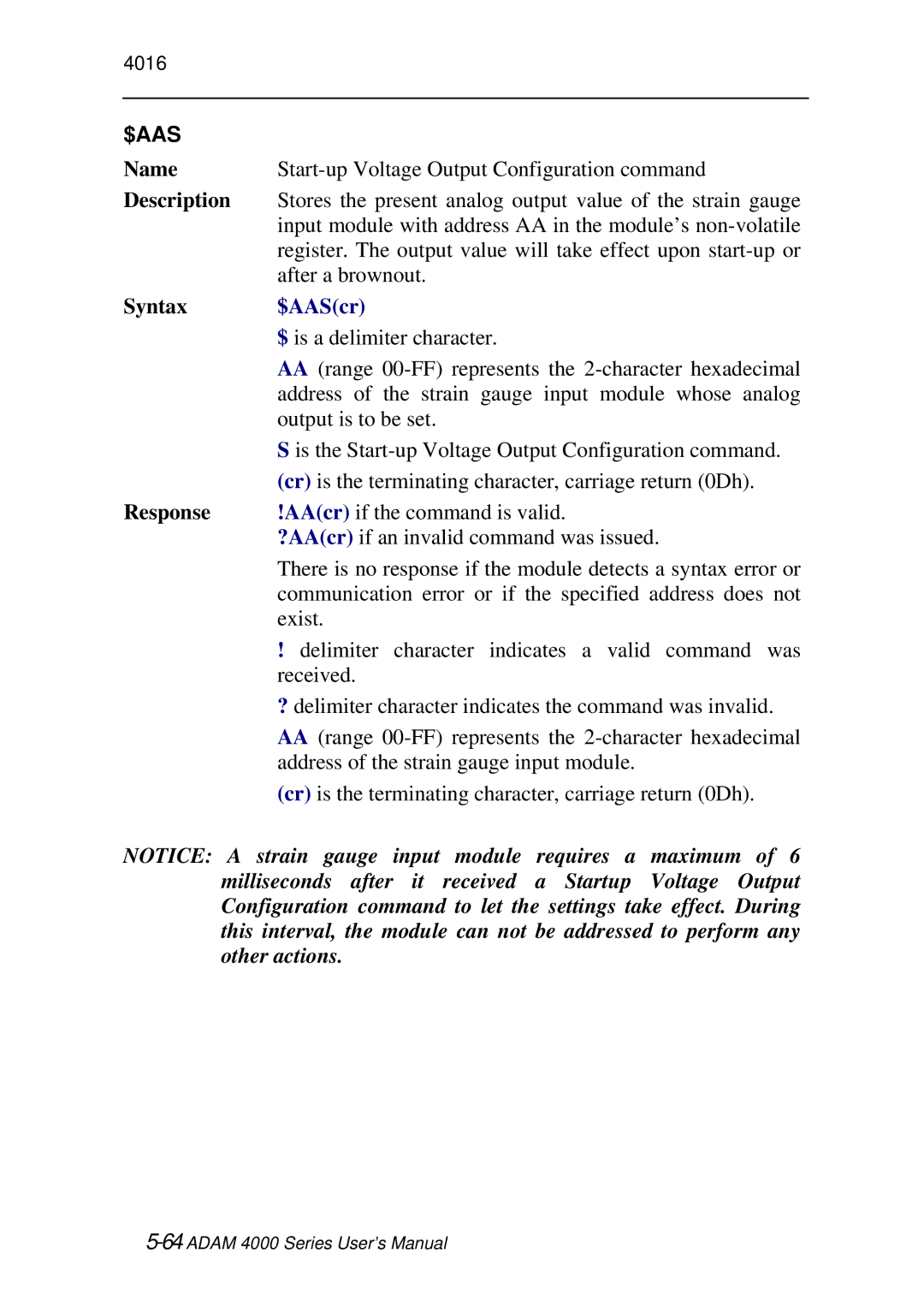 Advantech ADAM 4000 user manual $Aas, $AAScr 