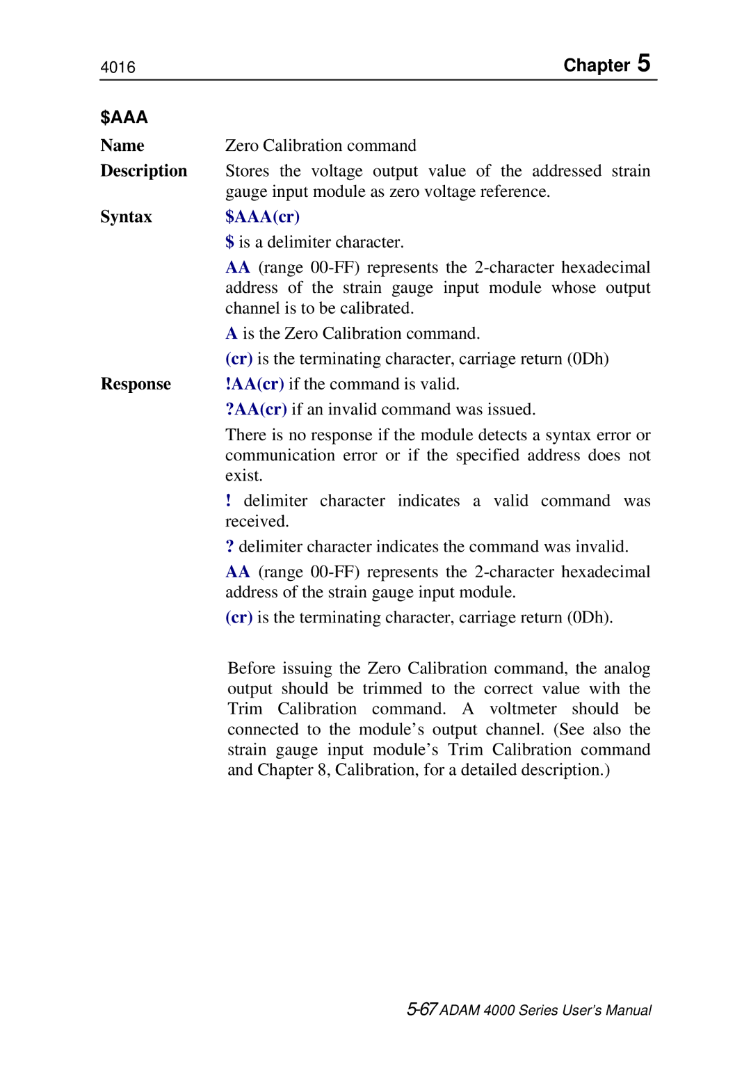 Advantech ADAM 4000 user manual $Aaa, $AAAcr 