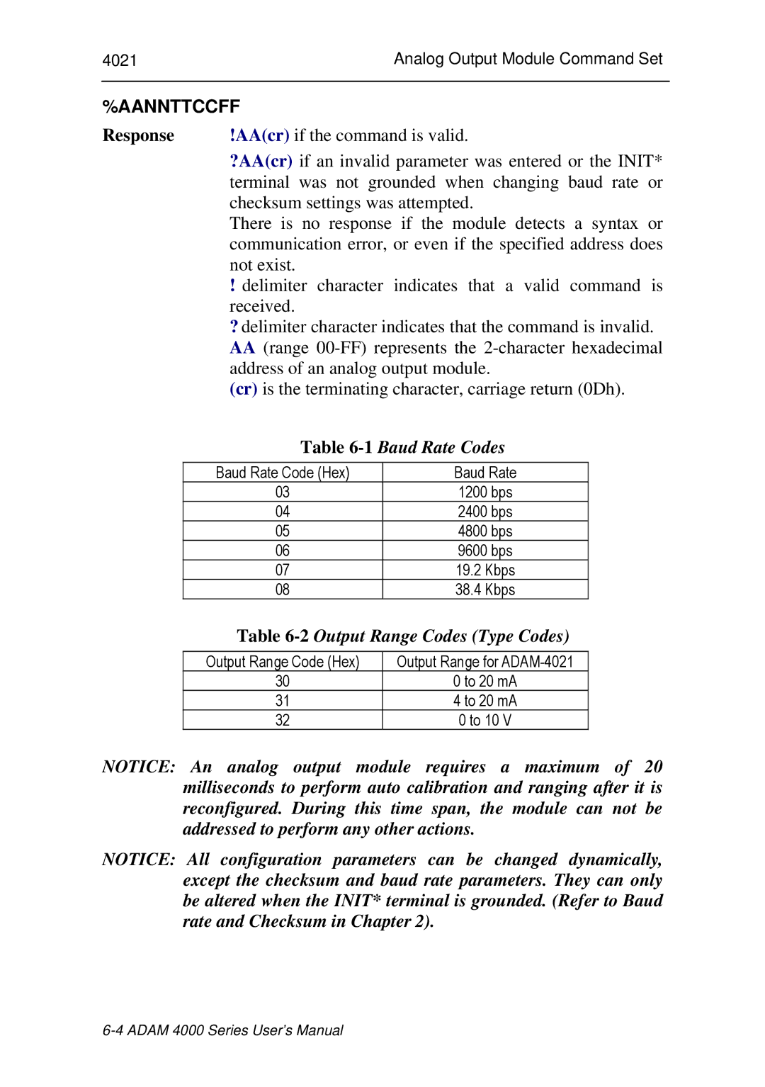 Advantech ADAM 4000 user manual 1Baud Rate Codes 