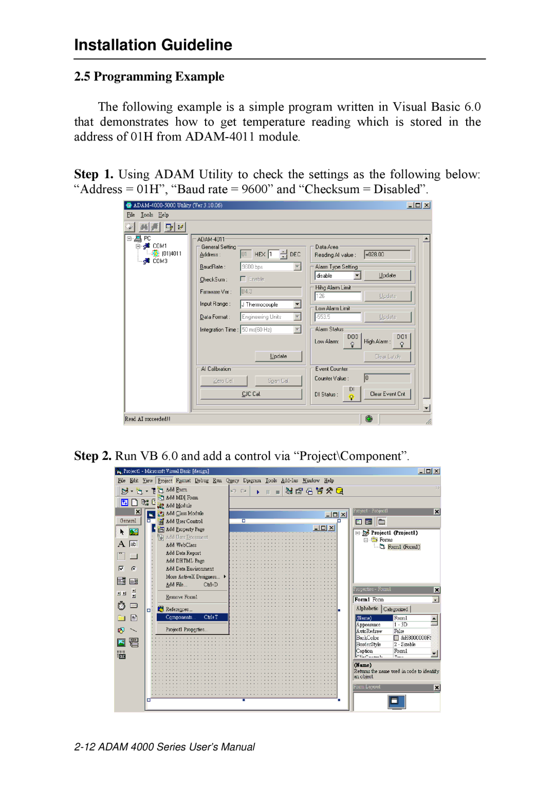 Advantech ADAM 4000 user manual Programming Example 