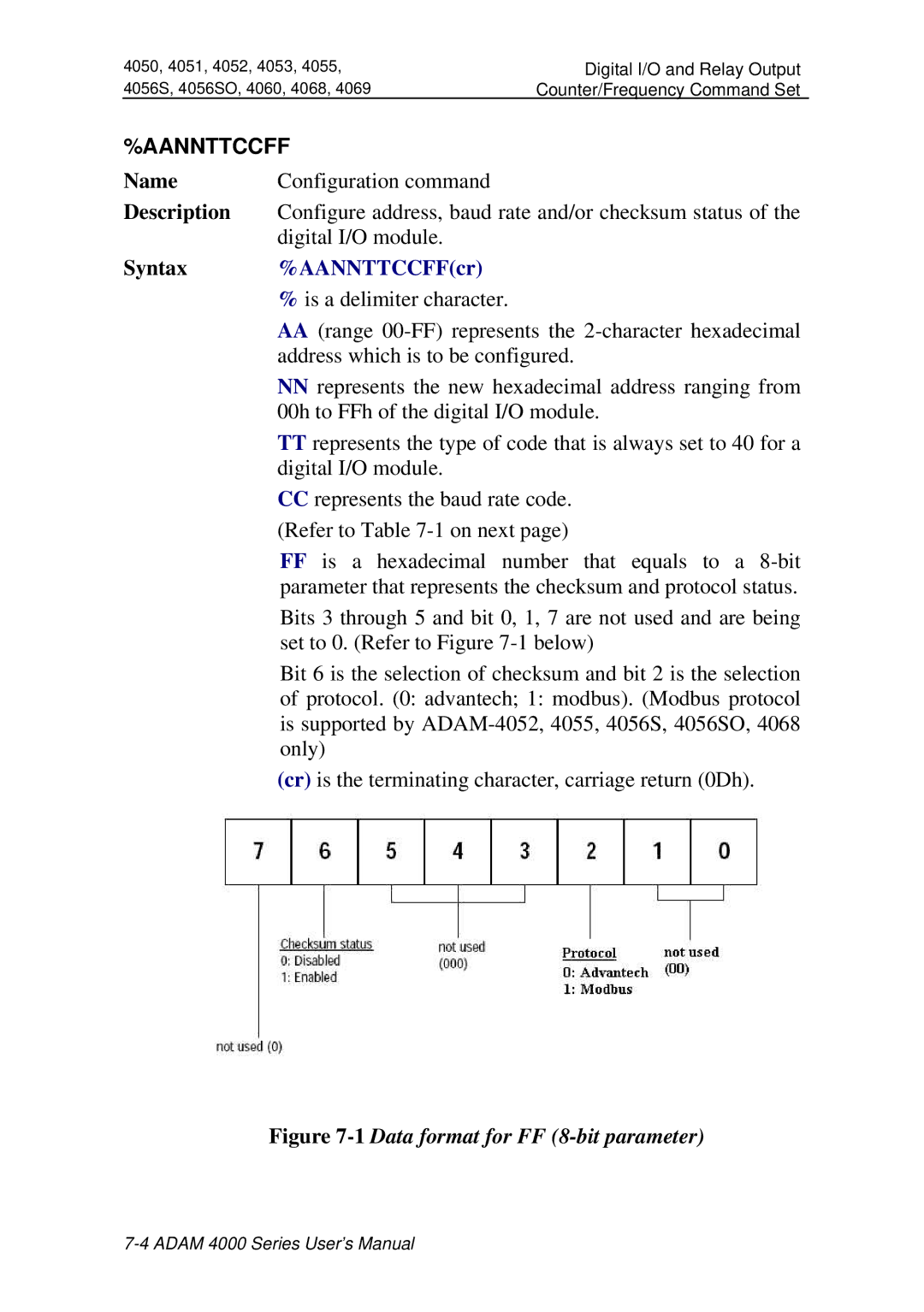 Advantech ADAM 4000 user manual Configure address, baud rate and/or checksum status 