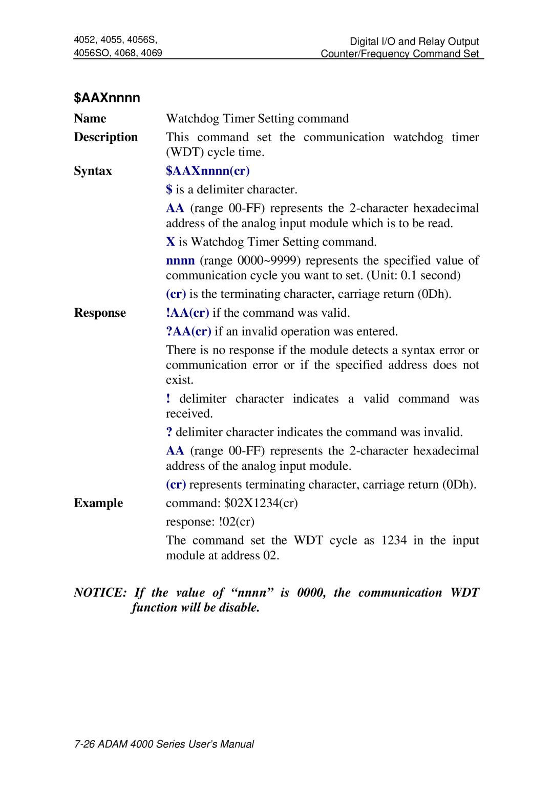 Advantech ADAM 4000 user manual Is Watchdog Timer Setting command 