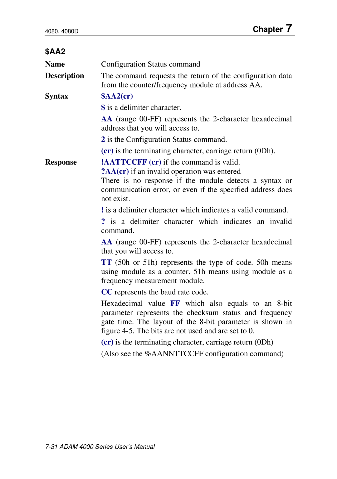 Advantech ADAM 4000 user manual Bits are not used and are set to 