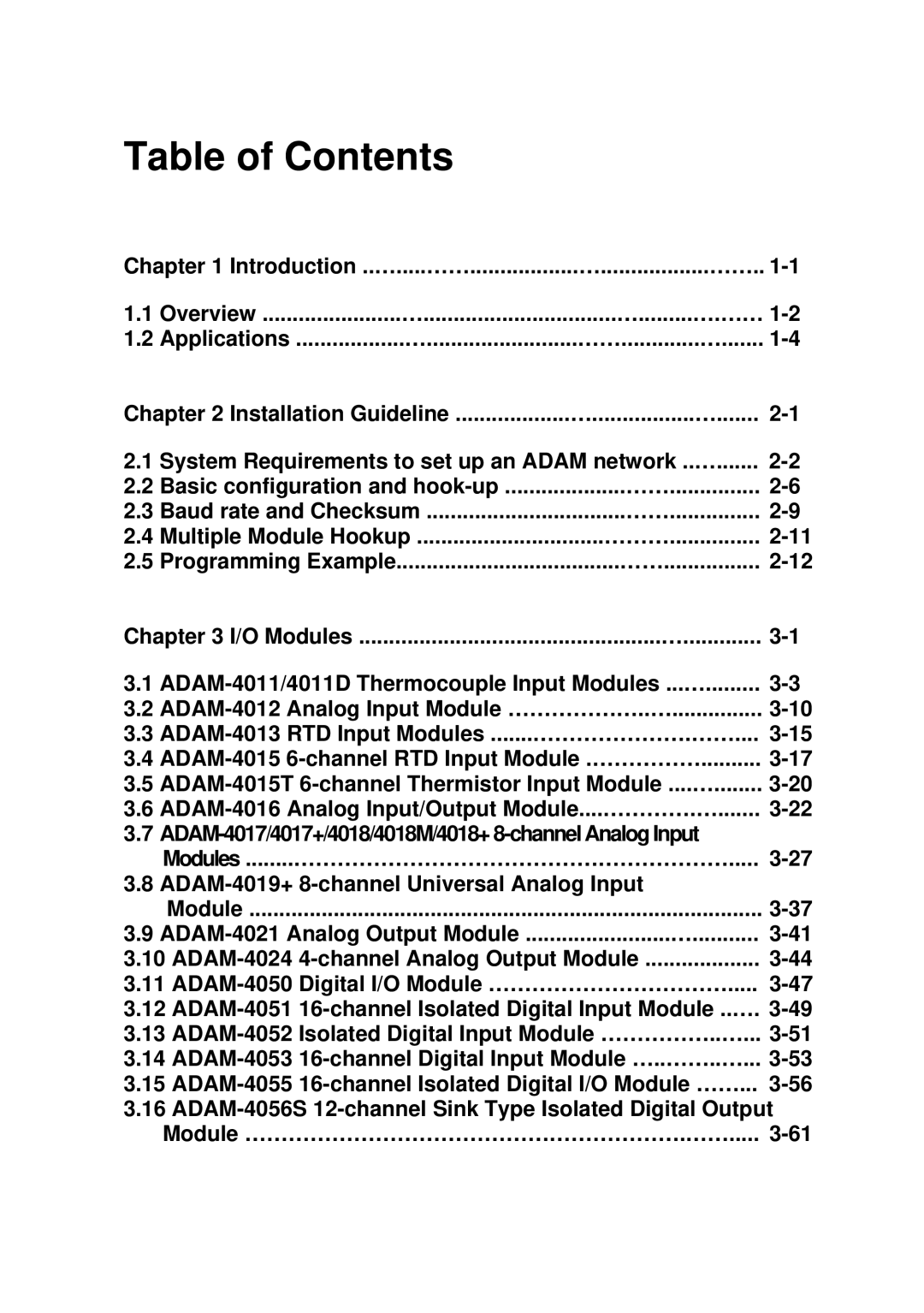 Advantech ADAM 4000 user manual Table of Contents 