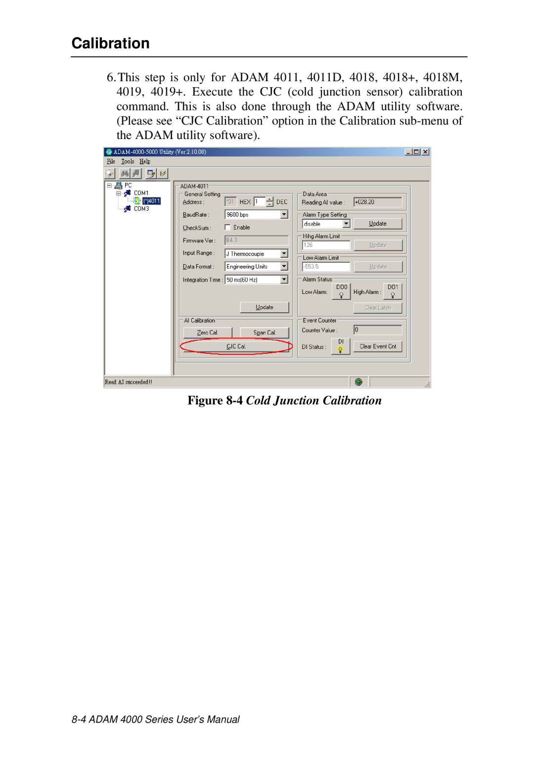 Advantech ADAM 4000 user manual 4Cold Junction Calibration 