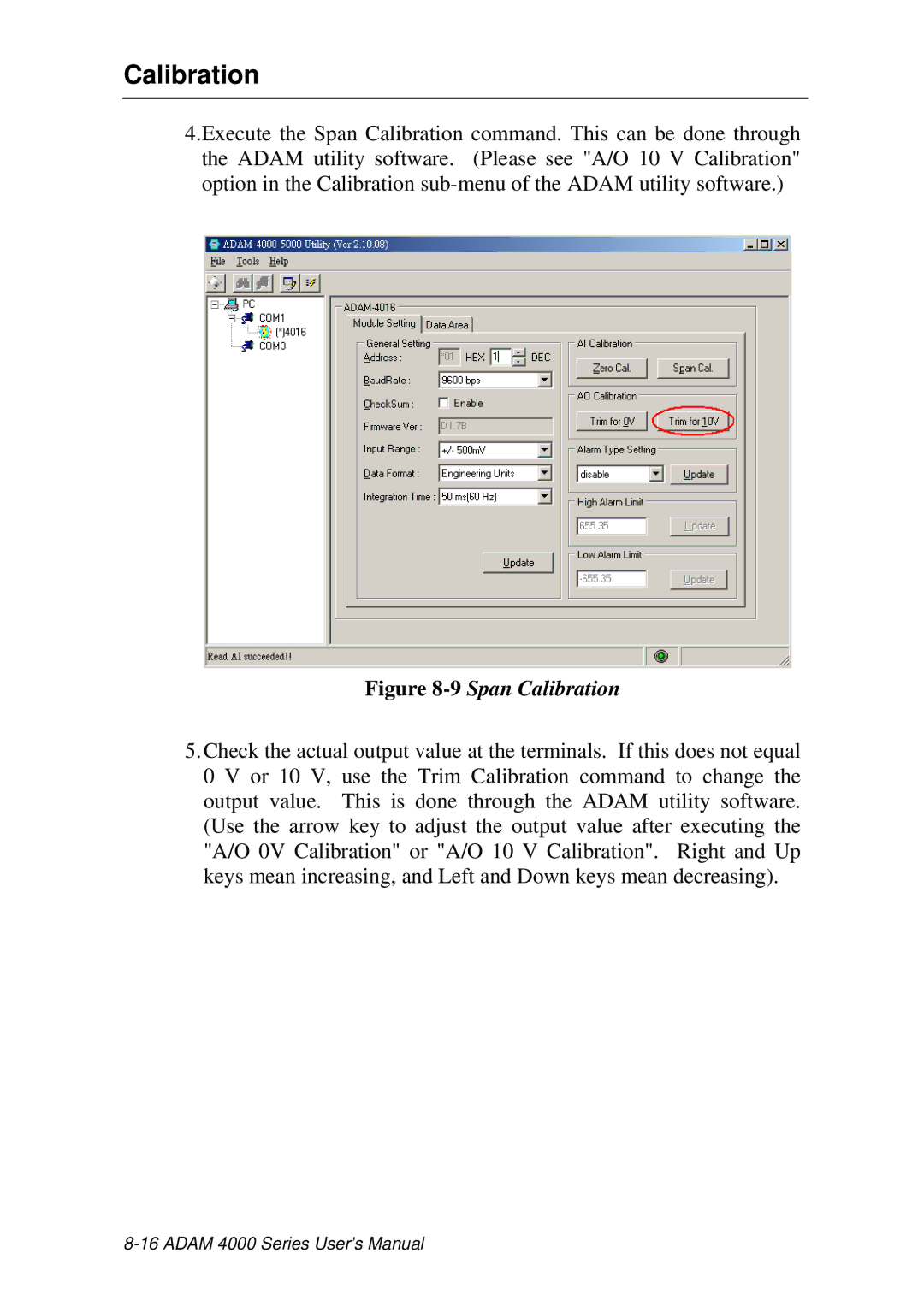 Advantech ADAM 4000 user manual 9Span Calibration 