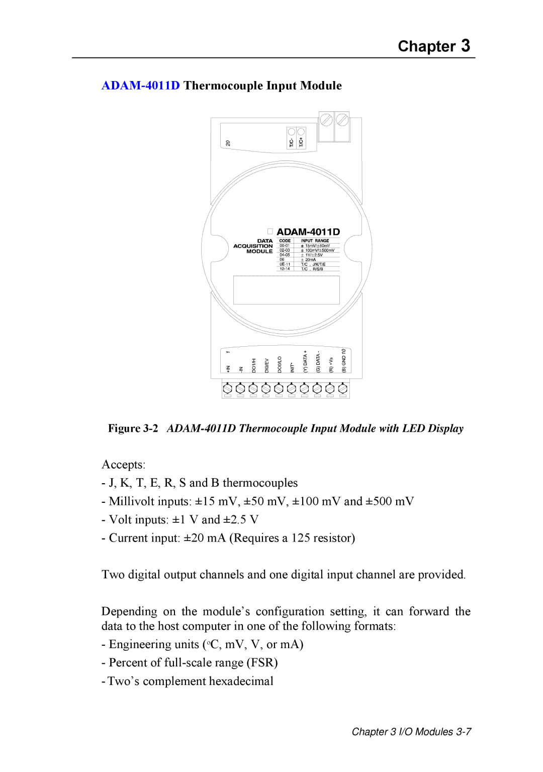 Advantech ADAM 4000 user manual ADAM-4011DThermocouple Input Module, 2ADAM-4011D Thermocouple Input Module with LED Display 