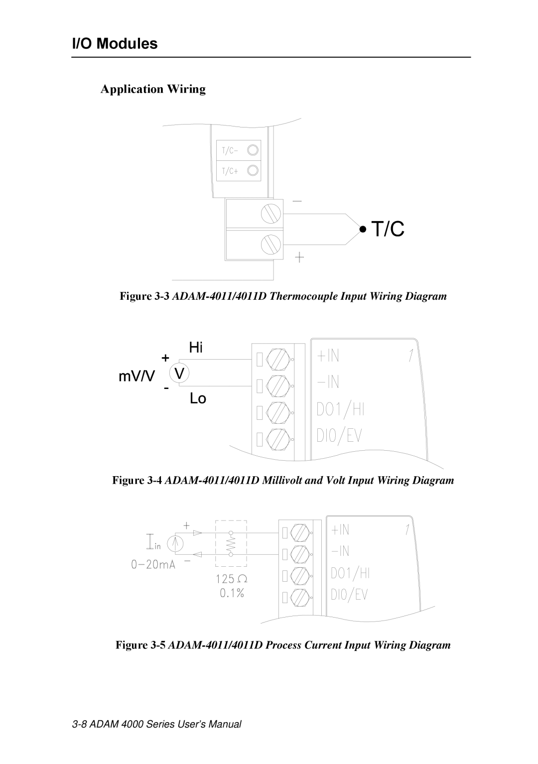 Advantech ADAM 4000 user manual Application Wiring, 3ADAM-4011/4011D Thermocouple Input Wiring Diagram 