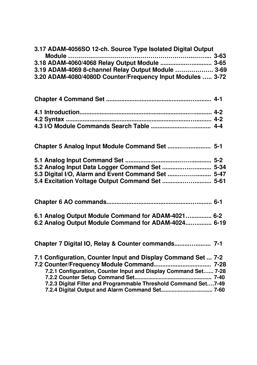 Advantech ADAM 4000 user manual Counter/Frequency Module Command 