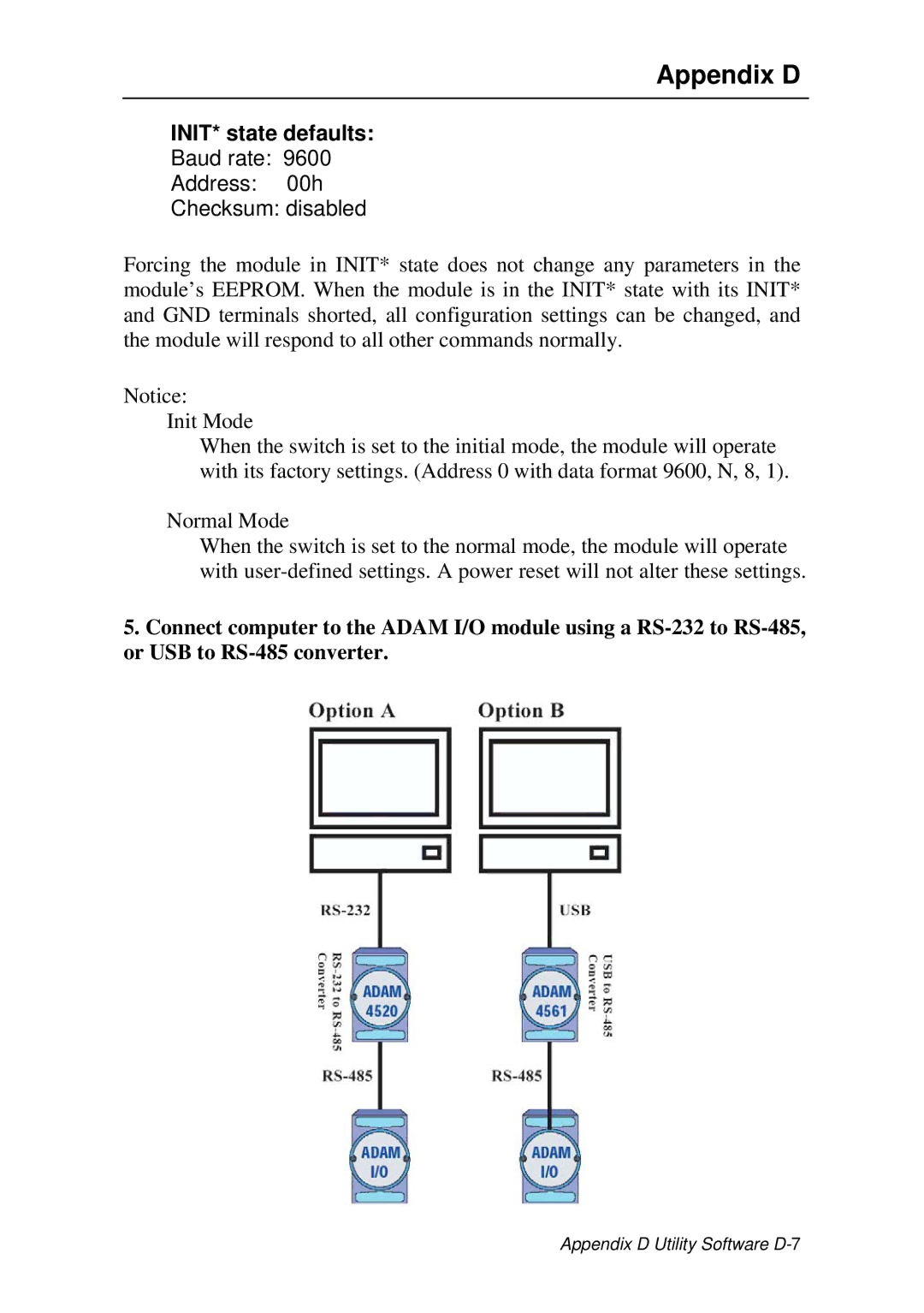 Advantech ADAM 4000 user manual INIT* state defaults, Baud rate Address 00h Checksum disabled 