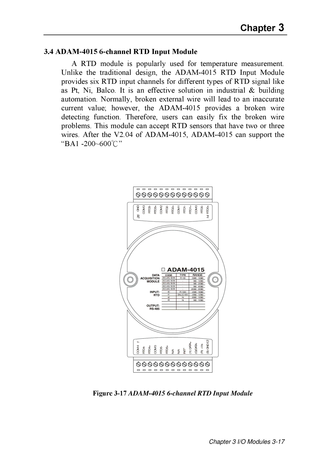 Advantech ADAM 4000 user manual ADAM-4015 6-channel RTD Input Module, Code Type Range 