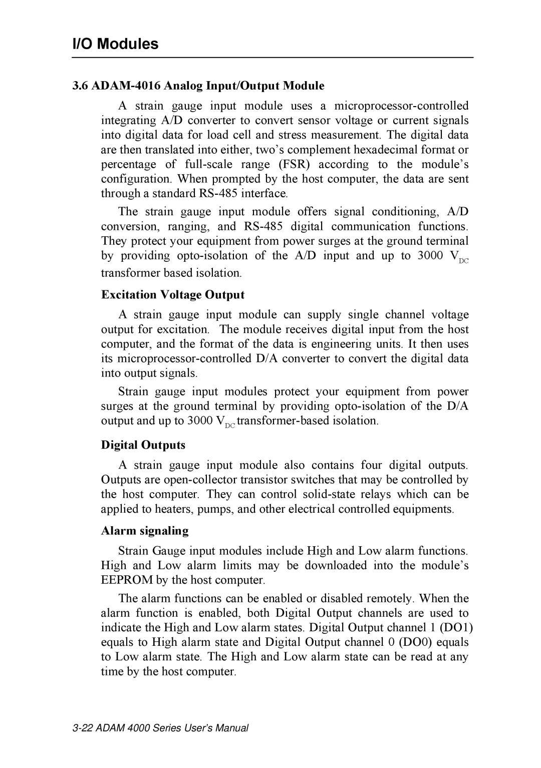 Advantech ADAM 4000 user manual ADAM-4016 Analog Input/Output Module, Excitation Voltage Output, Digital Outputs 