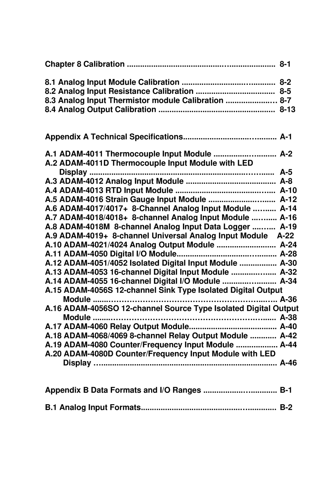 Advantech ADAM 4000 user manual Module ........……………………………………………….…...... A-38 