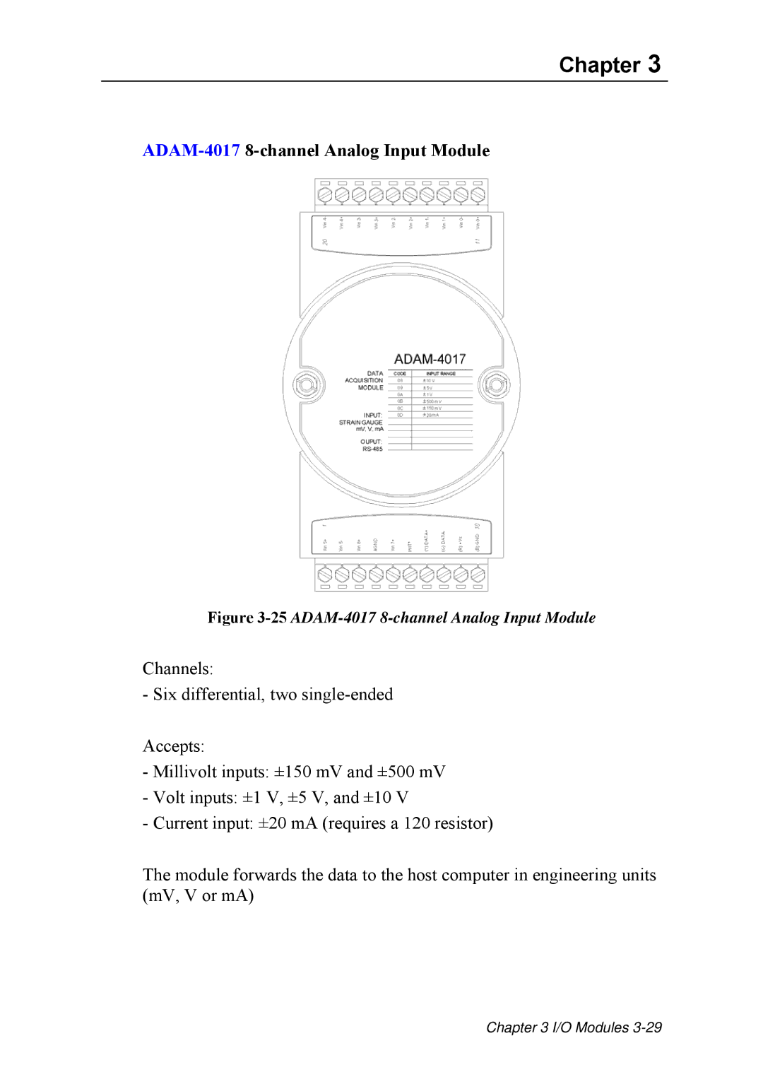 Advantech ADAM 4000 user manual ADAM-40178-channel Analog Input Module, 25ADAM-4017 8-channel Analog Input Module 