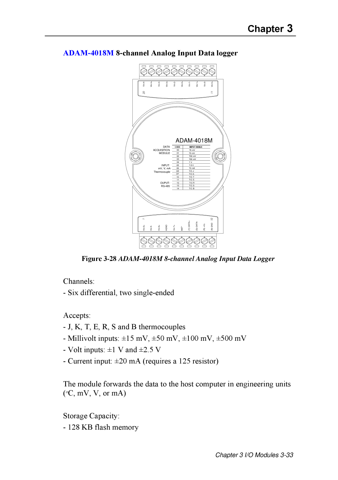 Advantech ADAM 4000 user manual 28ADAM-4018M 8-channel Analog Input Data Logger 