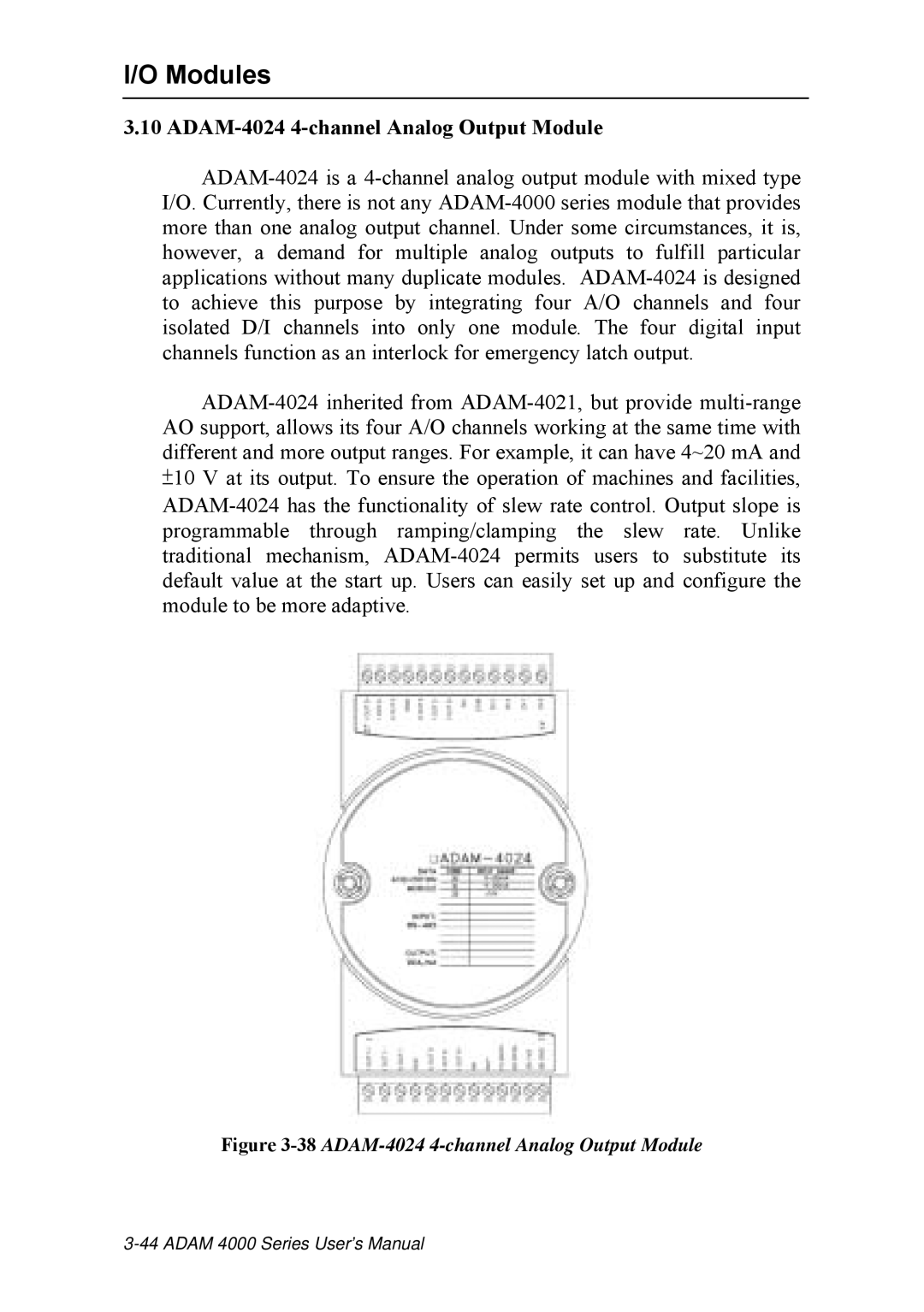 Advantech ADAM 4000 user manual 38ADAM-4024 4-channel Analog Output Module 