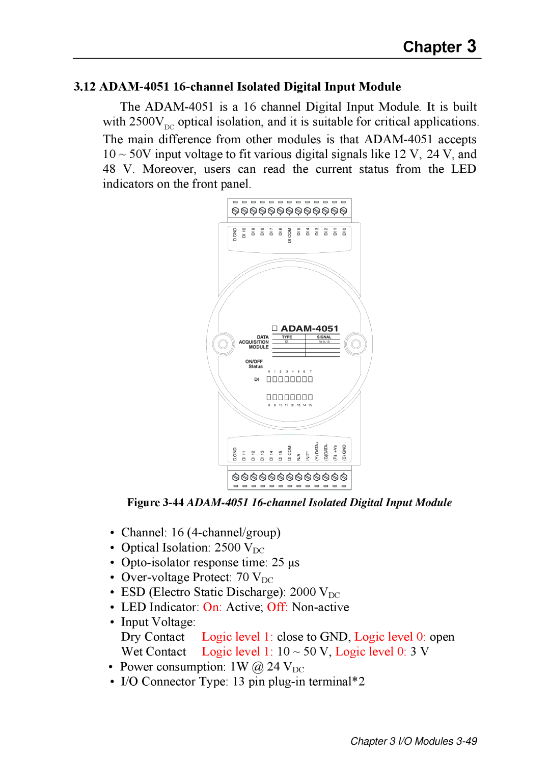 Advantech ADAM 4000 user manual ADAM-4051 16-channel Isolated Digital Input Module 