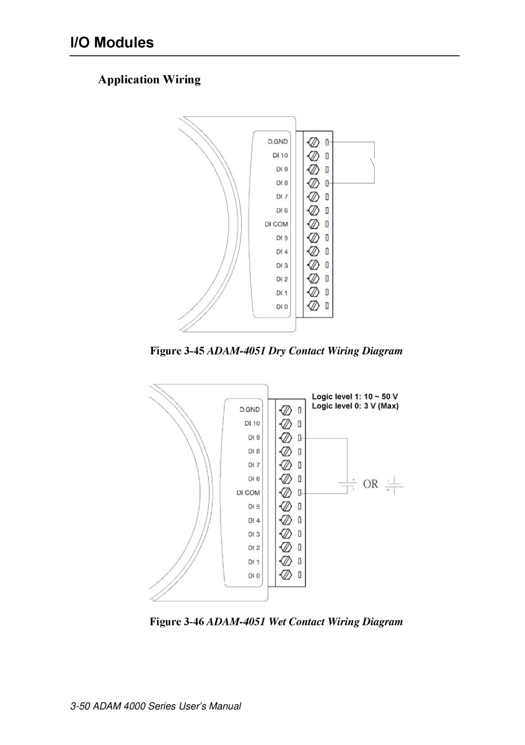 Advantech ADAM 4000 user manual 45ADAM-4051 Dry Contact Wiring Diagram 