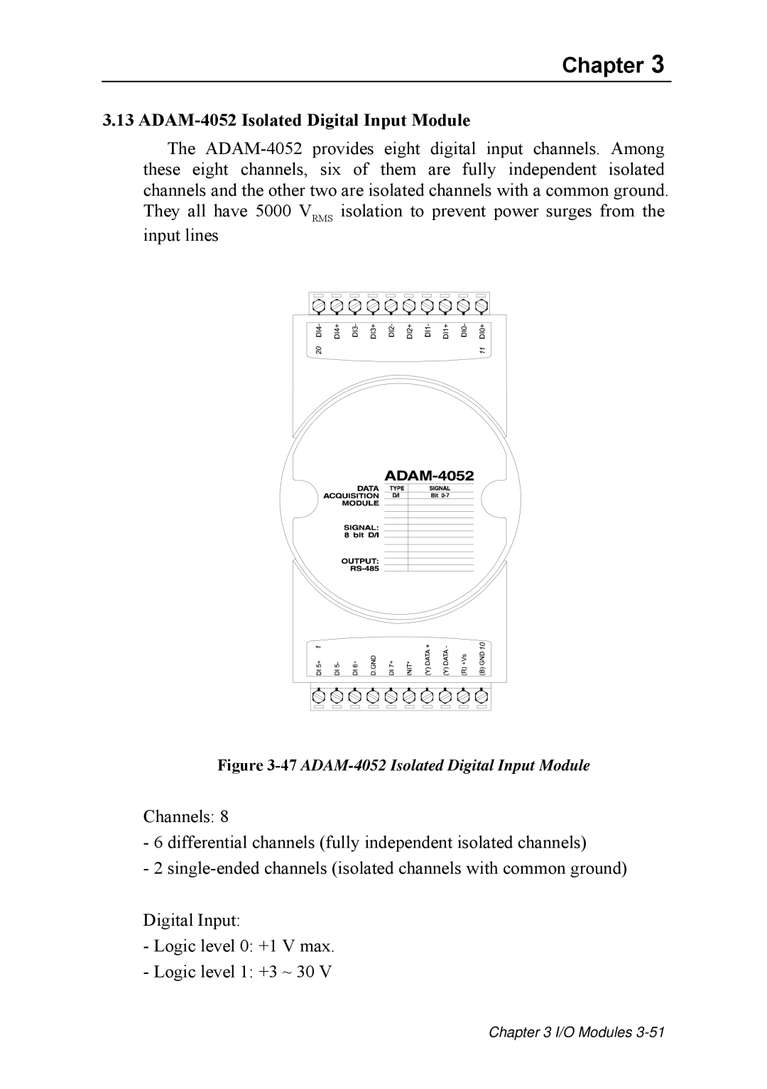 Advantech ADAM 4000 user manual 47ADAM-4052 Isolated Digital Input Module 