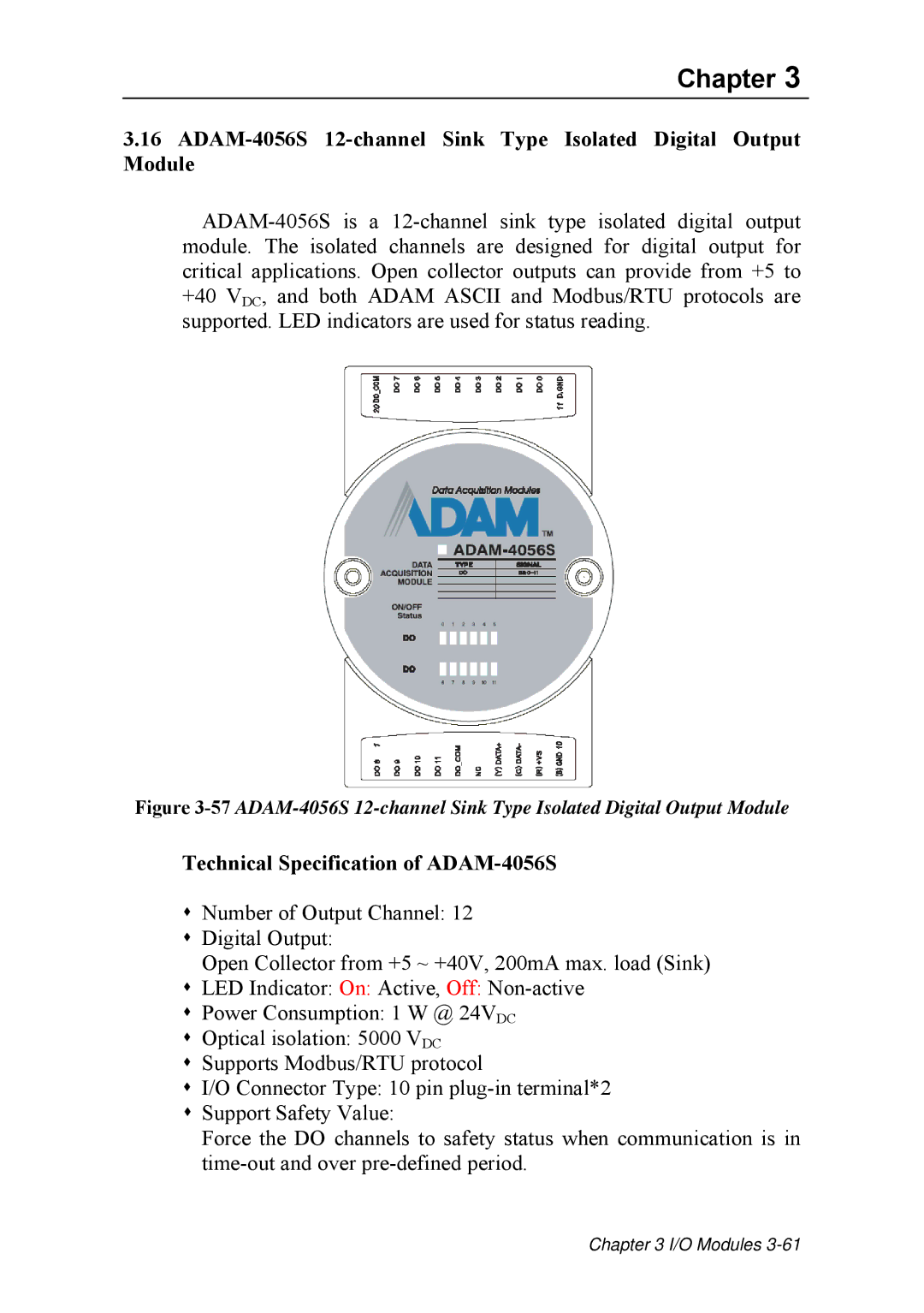 Advantech ADAM 4000 user manual Technical Specification of ADAM-4056S 