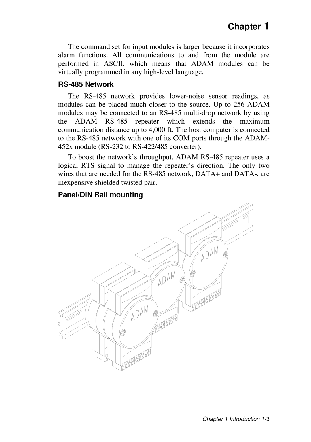 Advantech ADAM 4000 user manual Chapter, RS-485 Network, Panel/DIN Rail mounting 