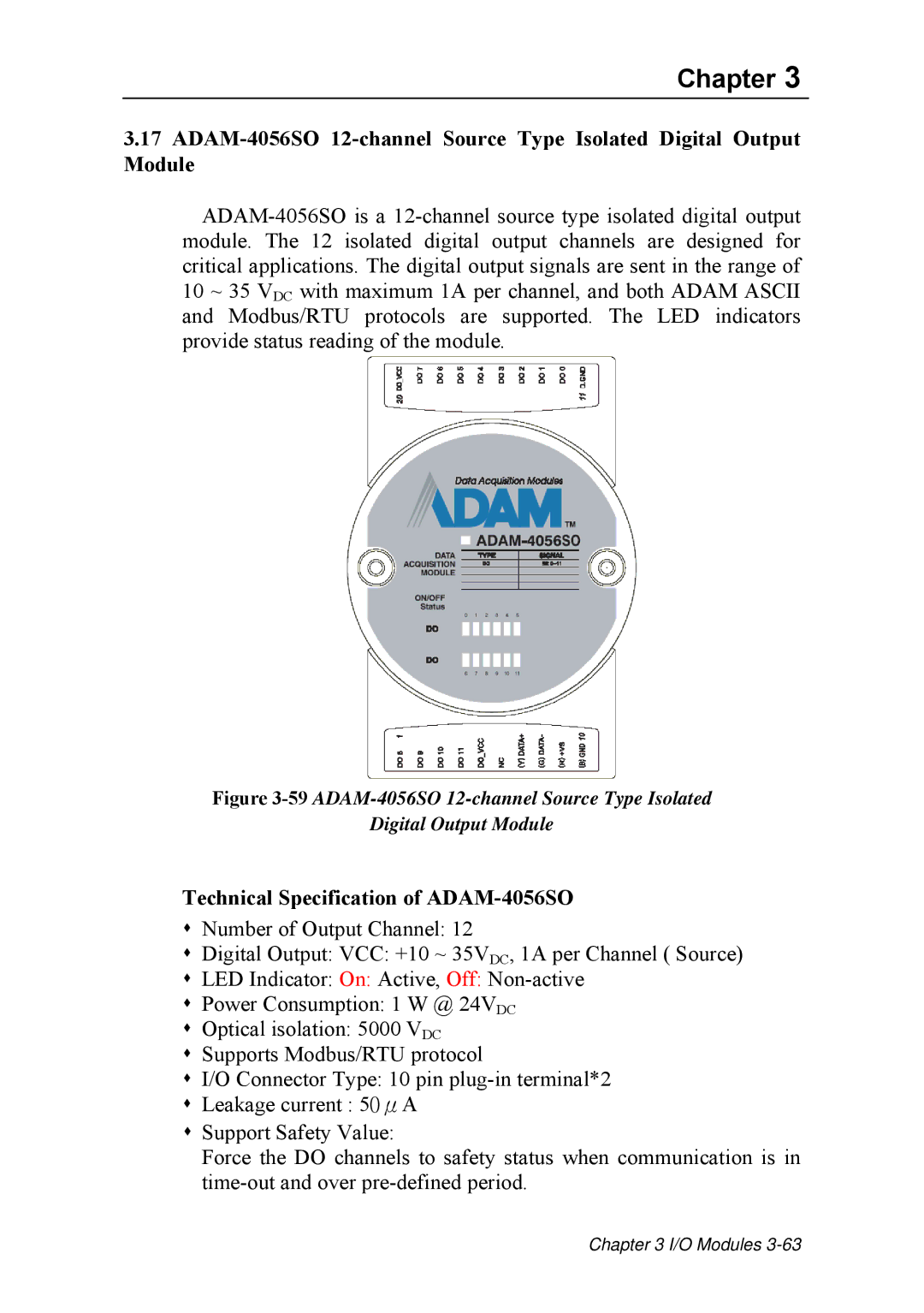 Advantech ADAM 4000 user manual Technical Specification of ADAM-4056SO 