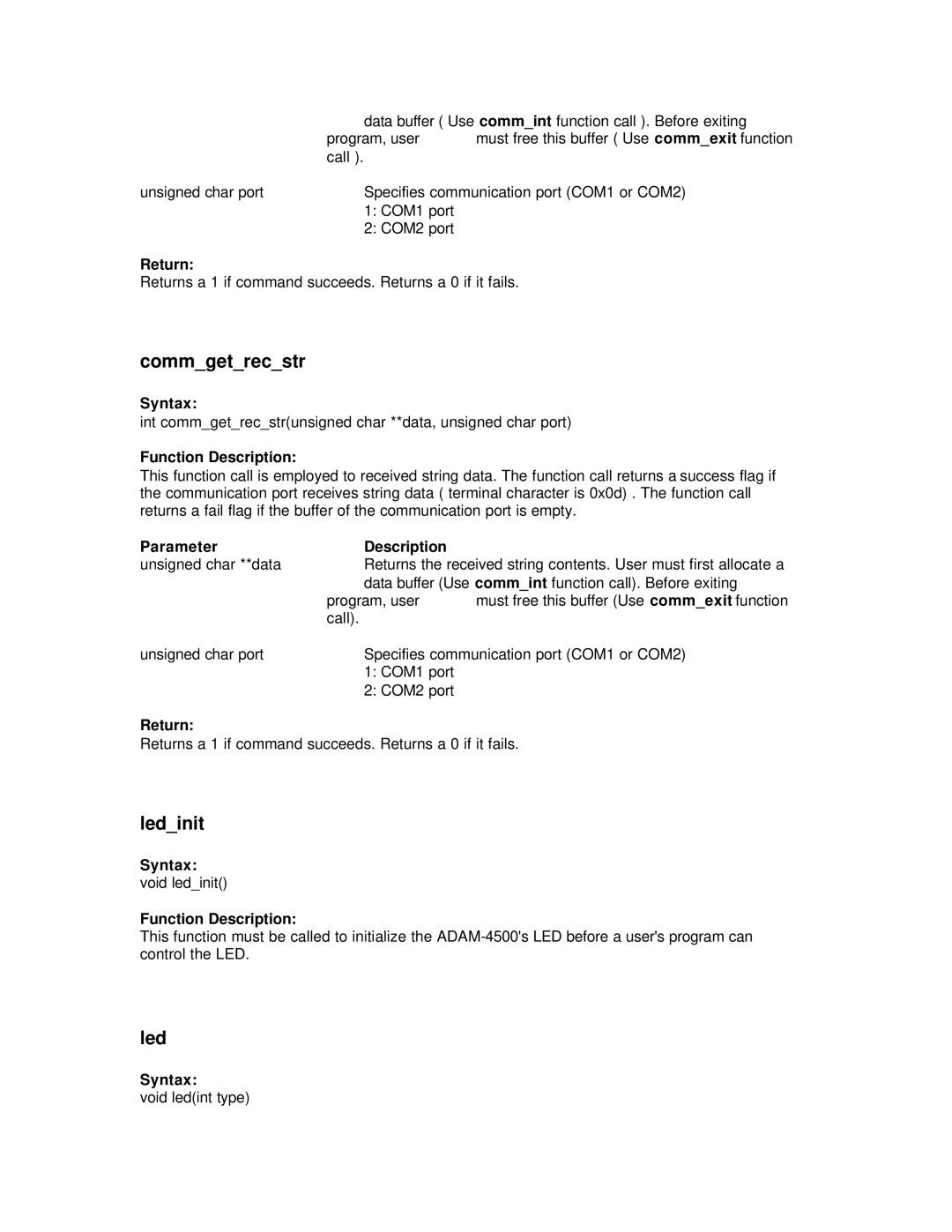 Advantech ADAM-4500 user manual Commgetrecstr, Ledinit 