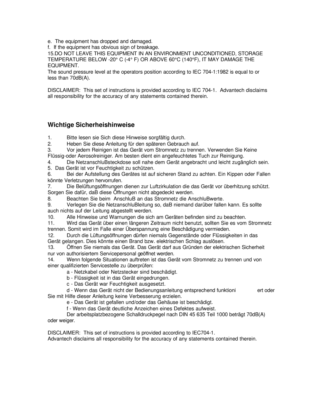 Advantech ADAM-4500 user manual Wichtige Sicherheishinweise 