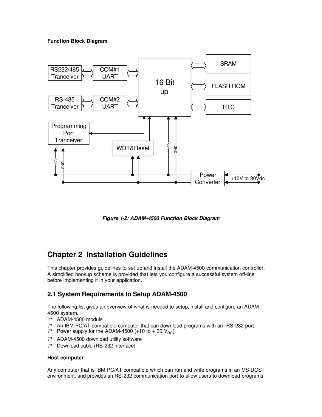 Advantech user manual System Requirements to Setup ADAM-4500, Function Block Diagram, Host computer 