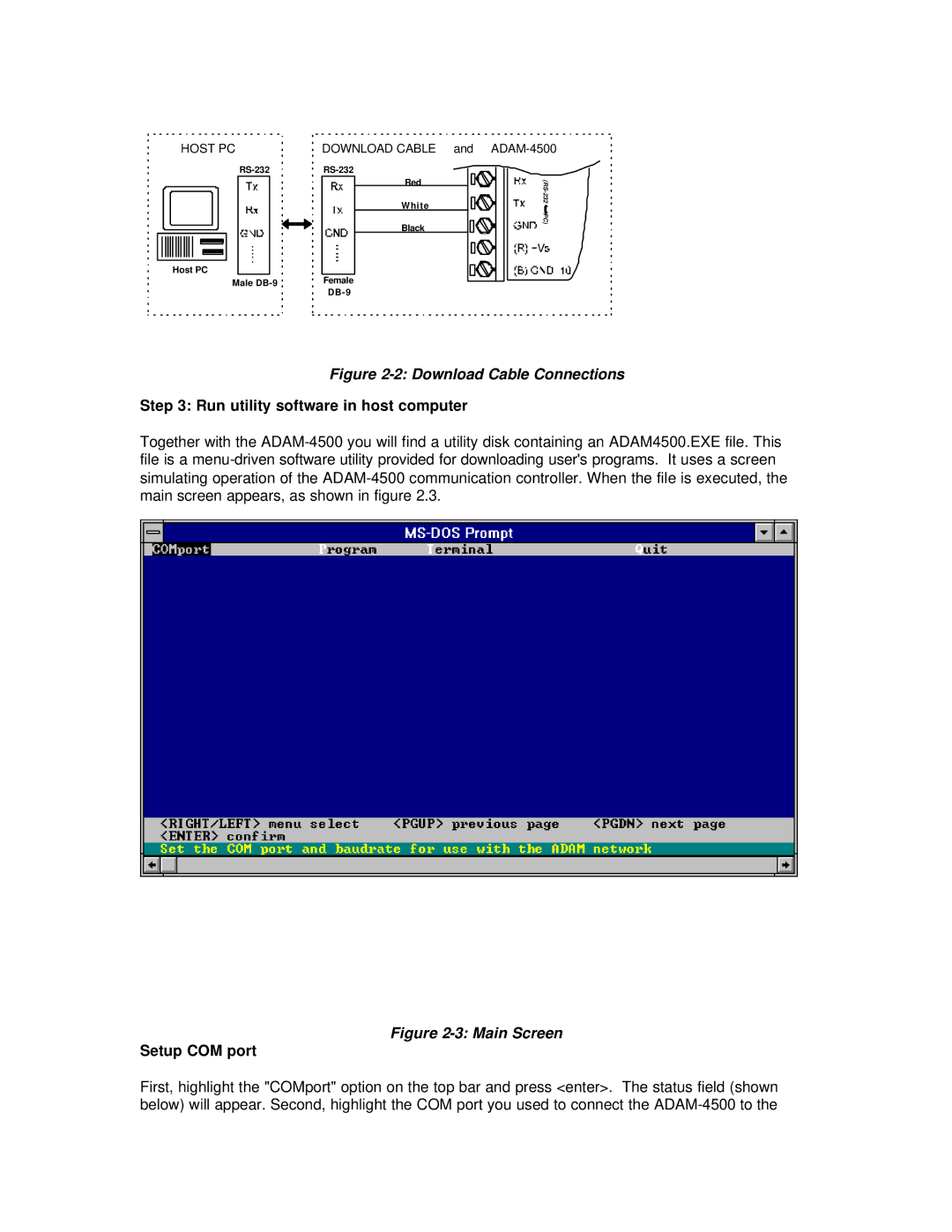 Advantech ADAM-4500 user manual Run utility software in host computer, Setup COM port 