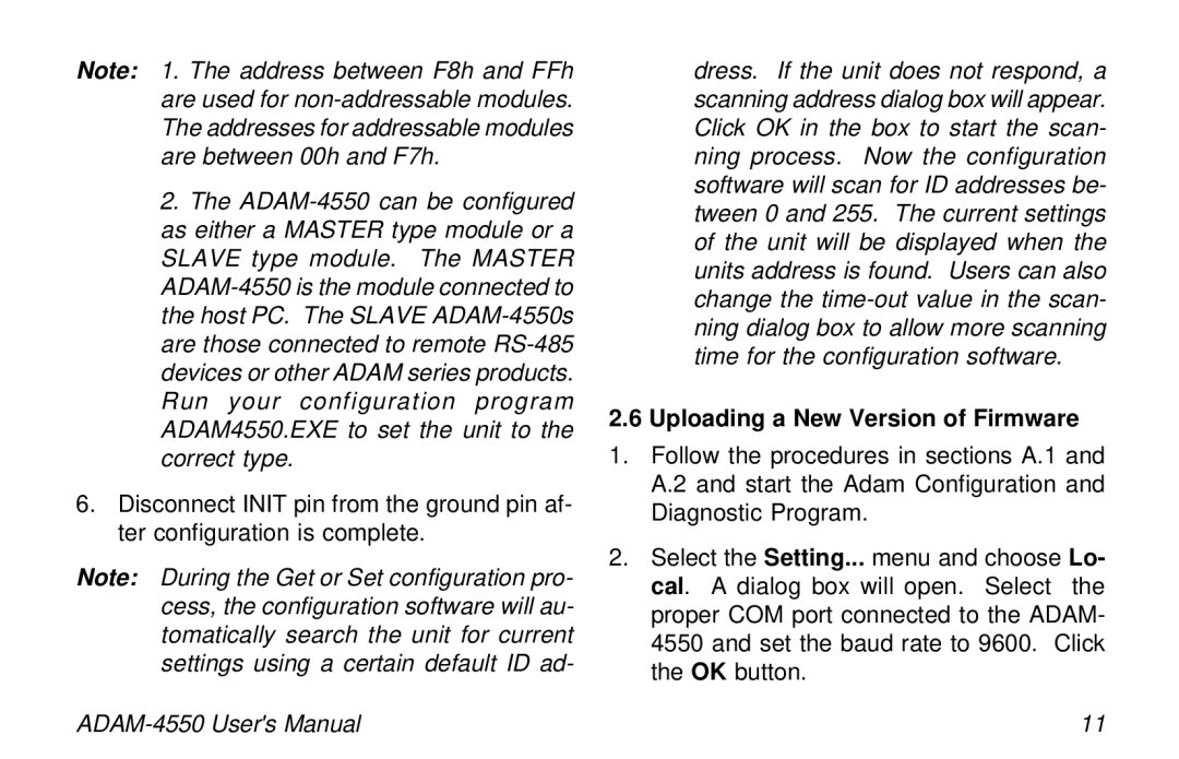 Advantech ADAM-4550 user manual Uploading a New Version of Firmware 