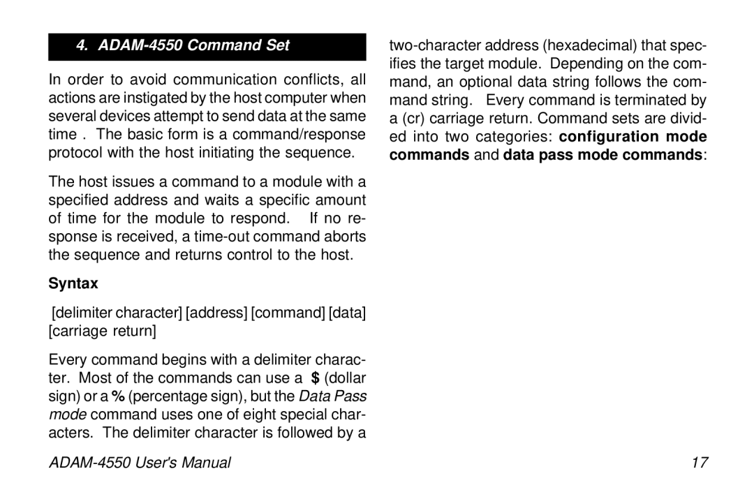 Advantech user manual ADAM-4550 Command Set, Syntax 