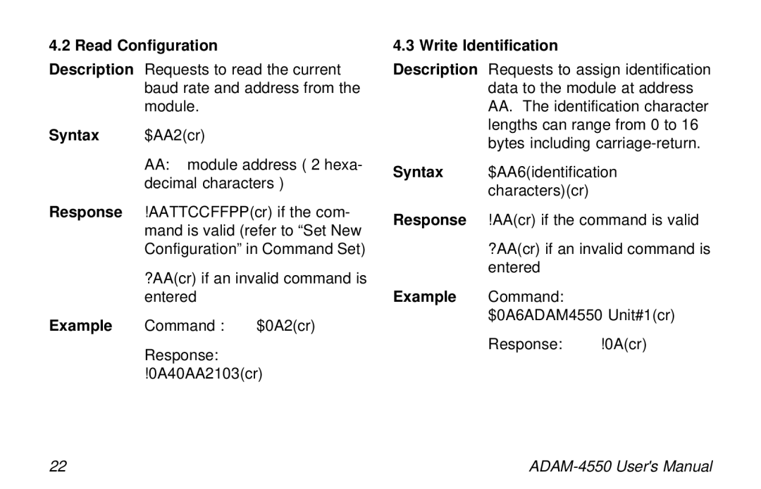 Advantech ADAM-4550 user manual Read Configuration, Write Identification 