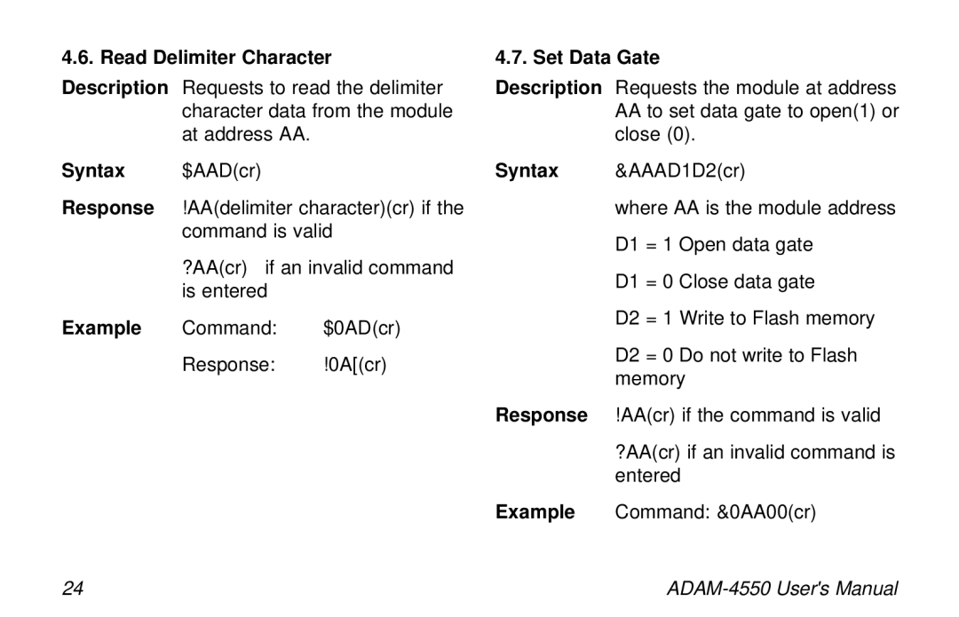 Advantech ADAM-4550 user manual Read Delimiter Character, Set Data Gate 