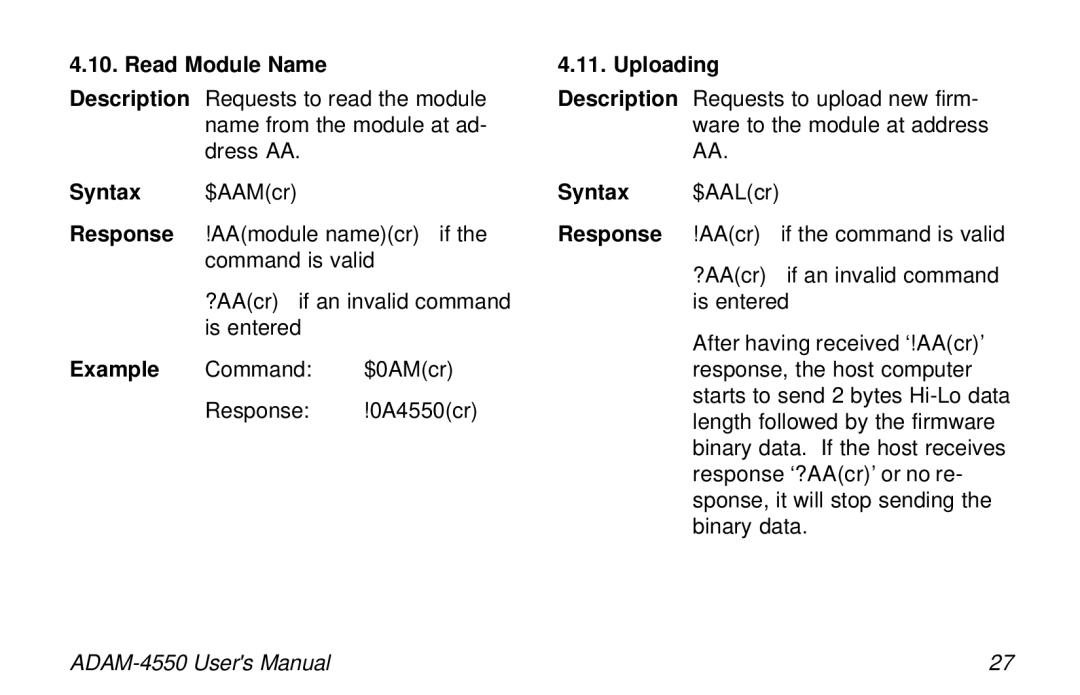 Advantech ADAM-4550 user manual Read Module Name, Uploading 