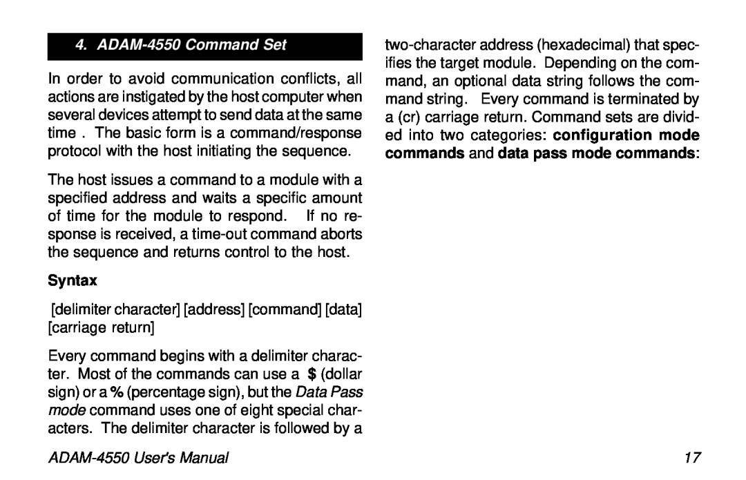 Advantech user manual ADAM-4550 Command Set, Syntax 