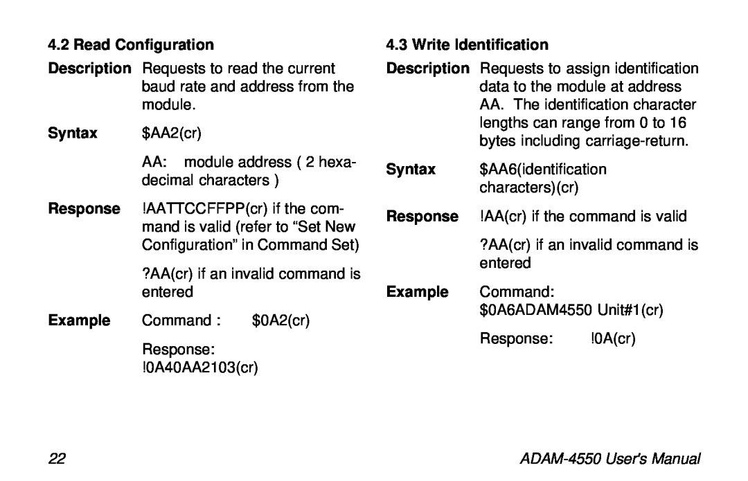 Advantech ADAM-4550 user manual Read Configuration, Write Identification 