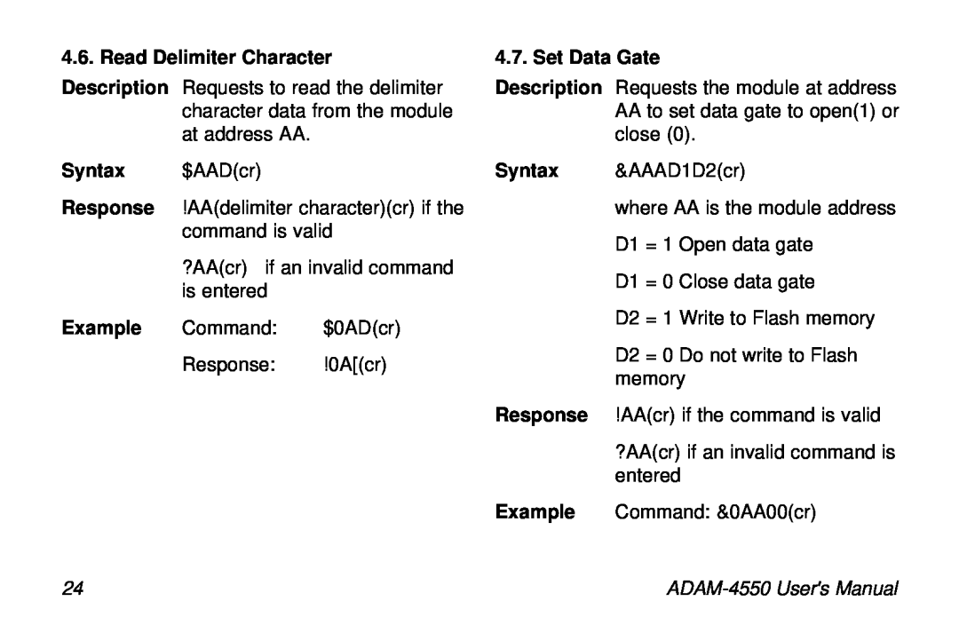 Advantech ADAM-4550 user manual Read Delimiter Character, Set Data Gate 
