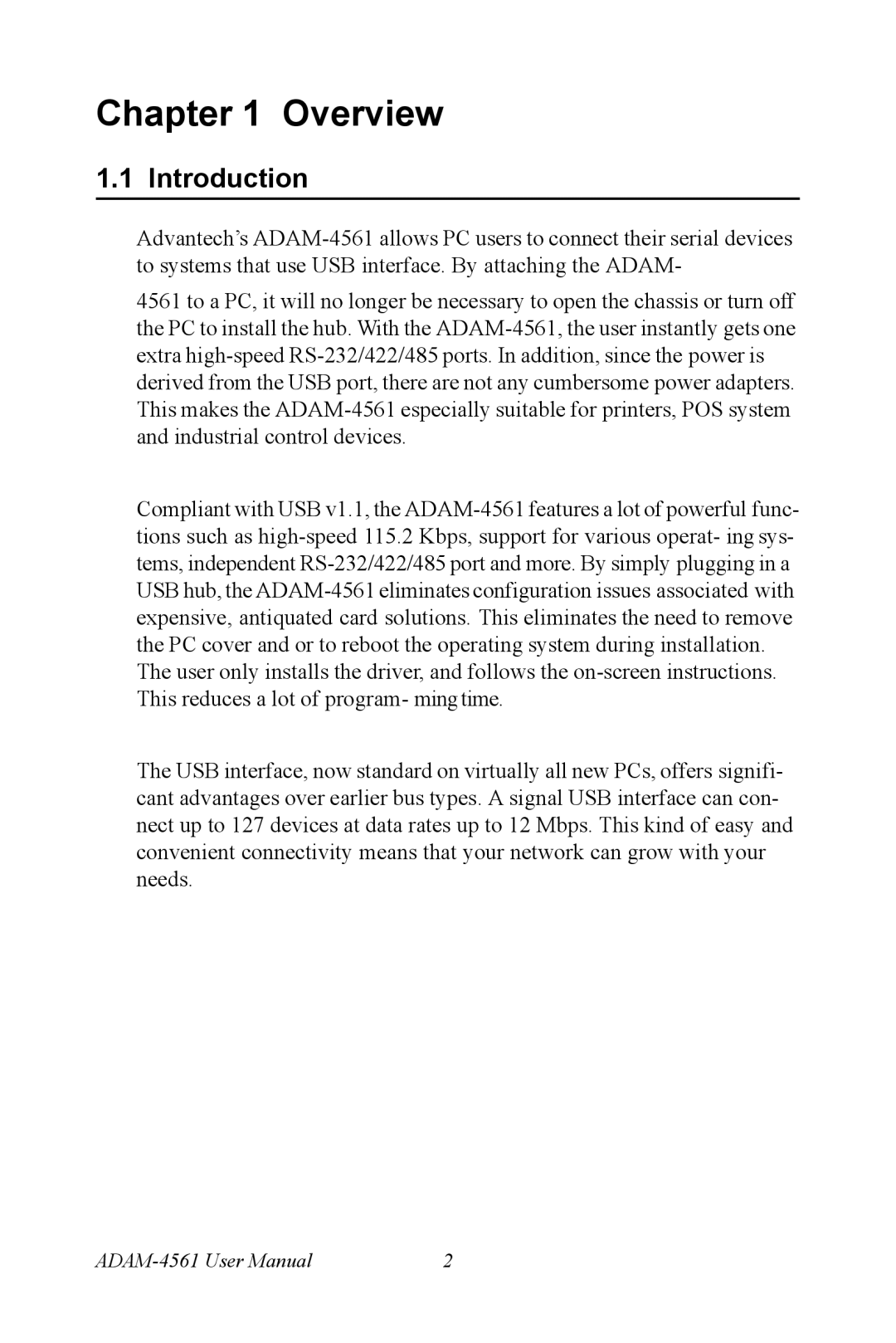 Advantech ADAM-4561 user manual Introduction 